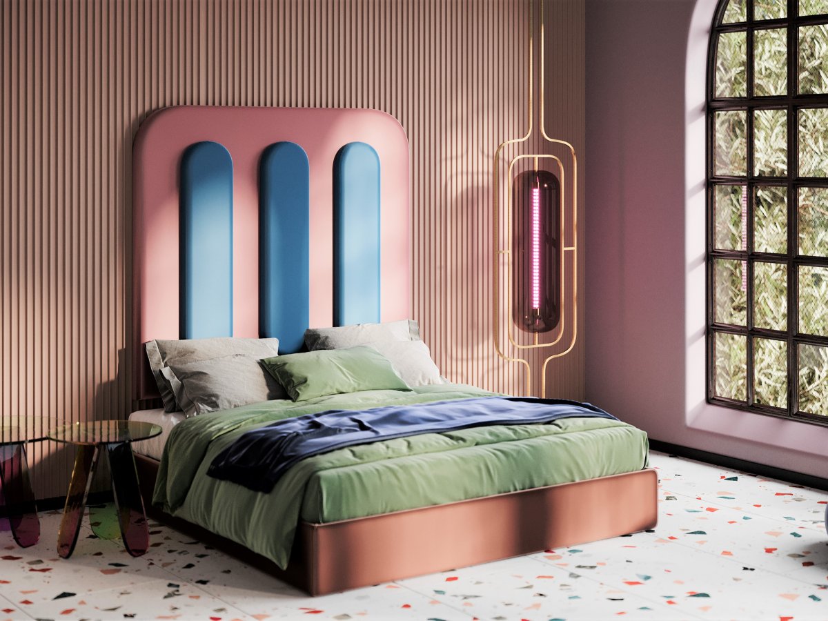 Łóżko tapicerowane BISQUIT do materaca 140x200  różowy /niebieski
