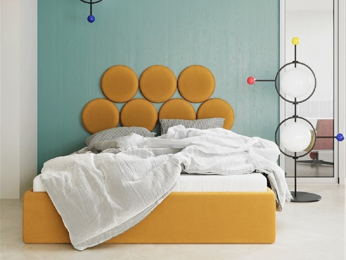 Łóżko tapicerowane BALL do materaca 160x200 zółte  7 elementów