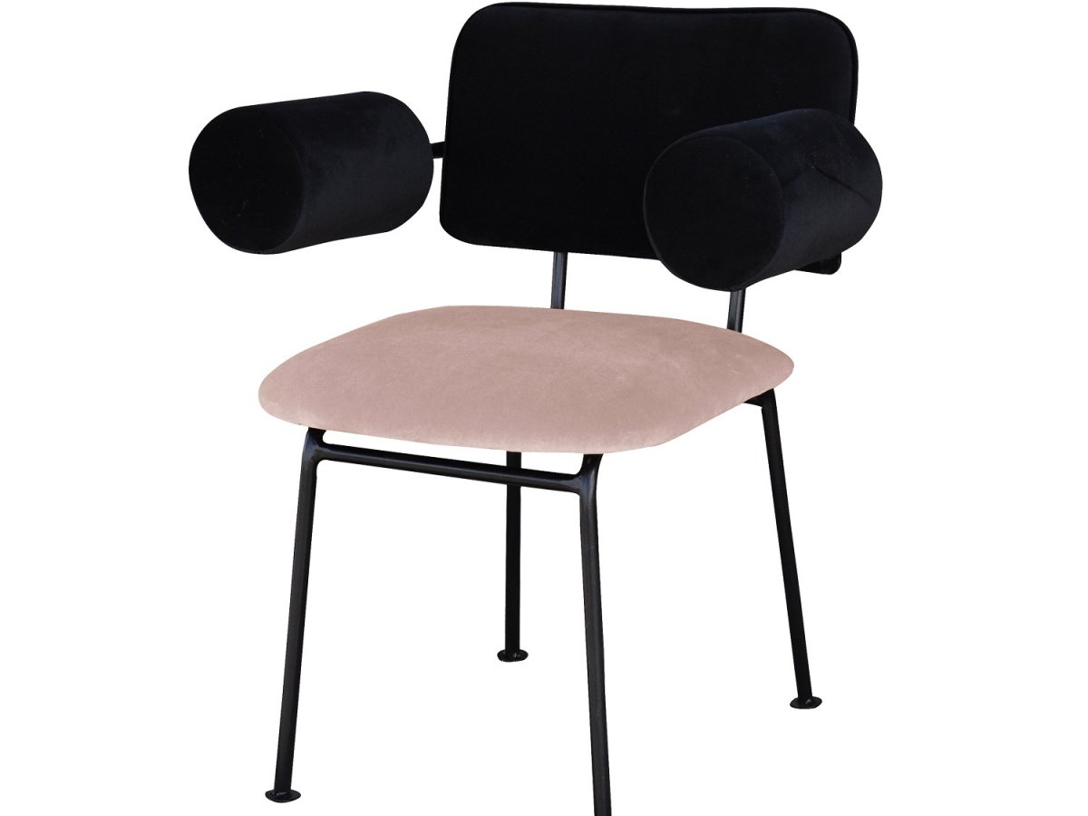 Fotel tapicerowany z podłokietnikami BEE pudrowy róż/ czarny