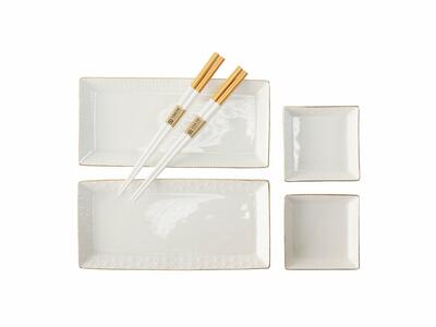 Zestaw Nippon White Gold Rim Sushi Plate Set4 with Chopstick, Tokyo